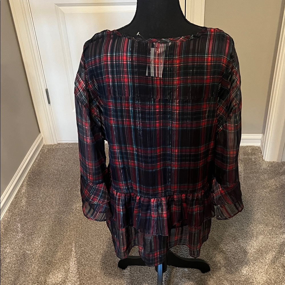 Cato Black and Red Checkered Peplum Blouse - Picture 10 of 11